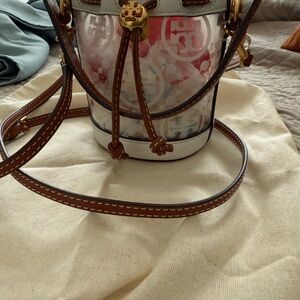 Tory Burch White and Brown Crossbody Bag with Leather Trim